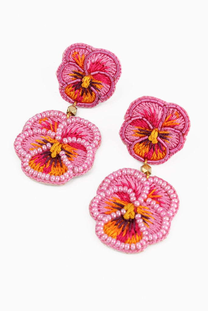 Light Pink Double Pansy Drop Earrings