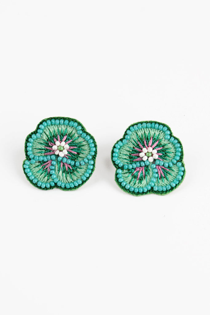 Mint Pansy Stud Earrings