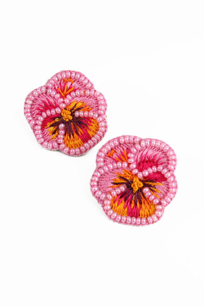 Pink Pansy Stud Earrings