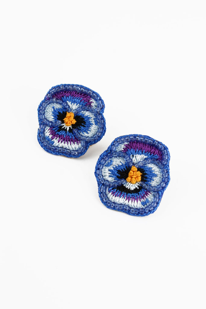 Blue Pansy Stud Earrings
