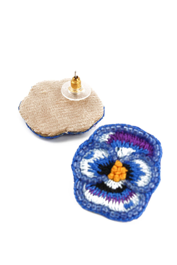 Blue Pansy Stud Earrings