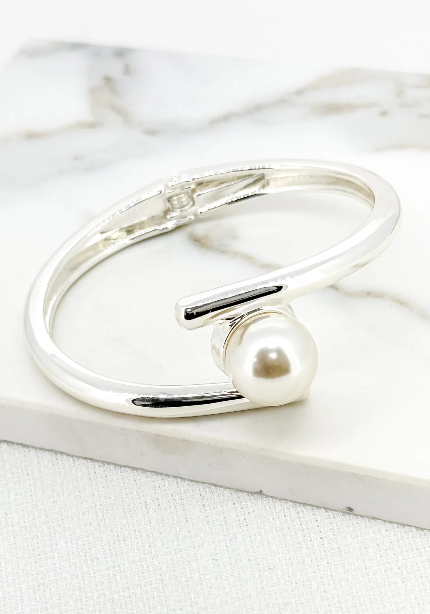 Silver & Pearl Bangle Bracelet