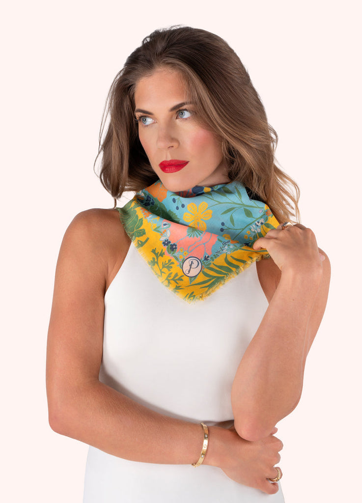 Powder Blue Blooms Cotton Bandana Scarf