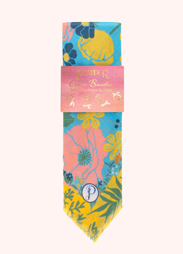 Powder Blue Blooms Cotton Bandana Scarf