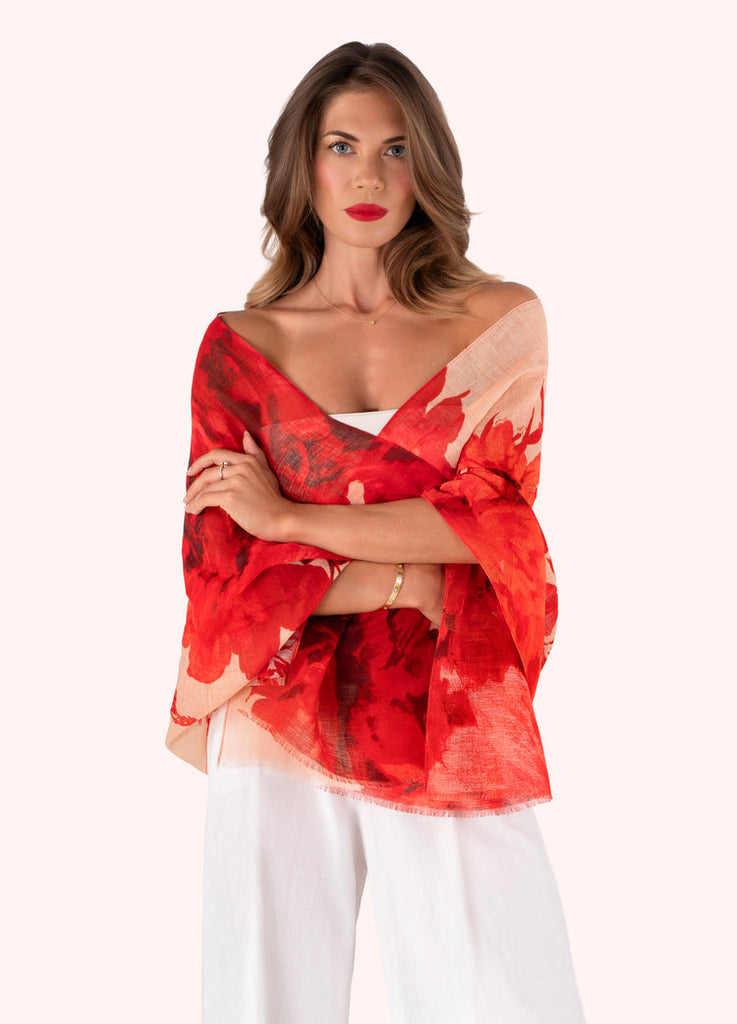 Powder Rouge Blooms Linen & Cotton Mix Scarf