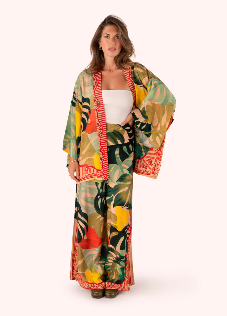 Powder Exotic Leaves Modal Cupro Short Kimono Jacket