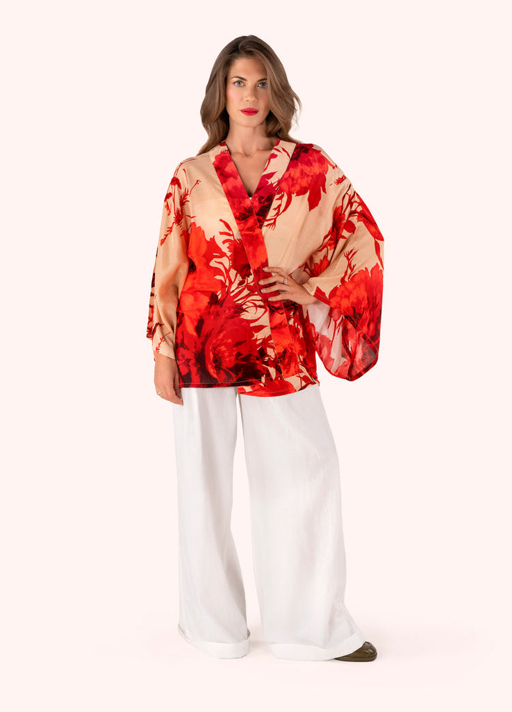 Powder Rouge Blooms Modal Cupro Short Kimono Jacket