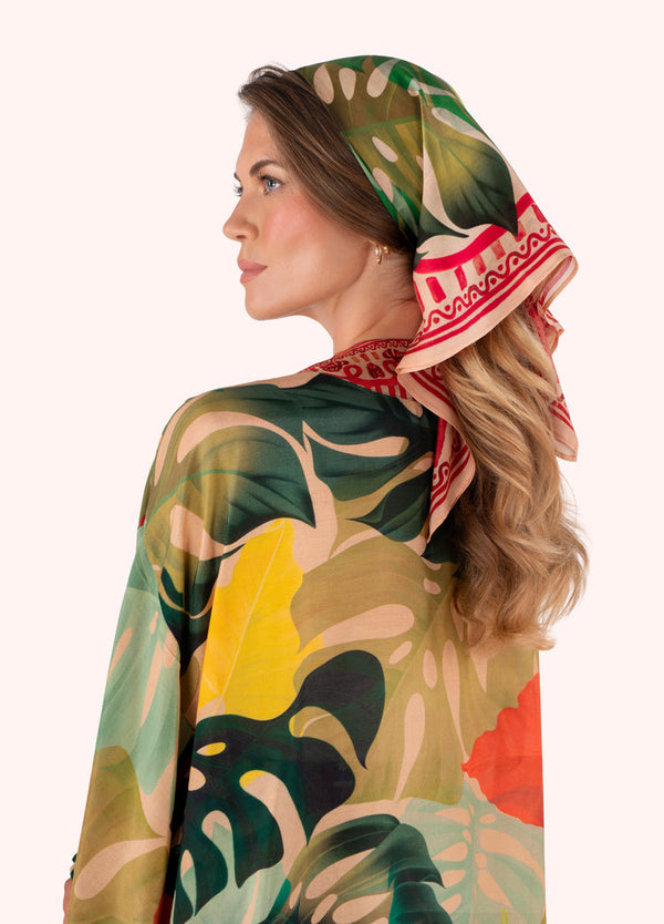 Powder Exotic Leaves Silk Square Scarf