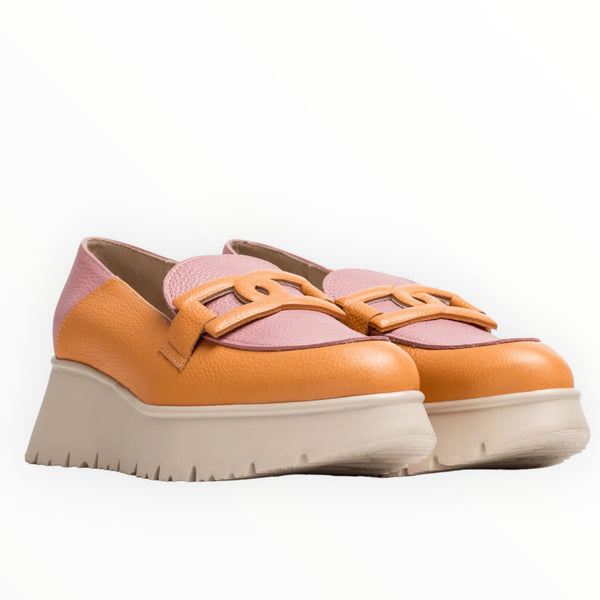 Wonders Orange & Pink Wedge Slip on Loafer