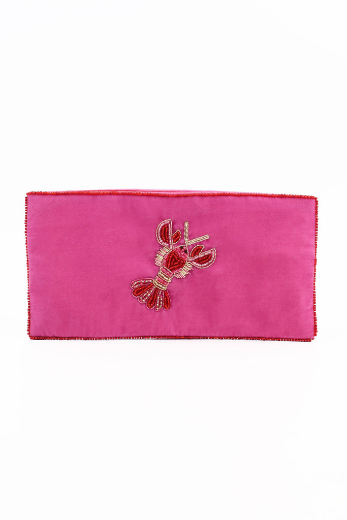 Pink Velvet Beaded Lobster Multi Use Pouch