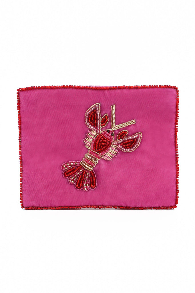 Pink Velvet Beaded Lobster Small Pouch