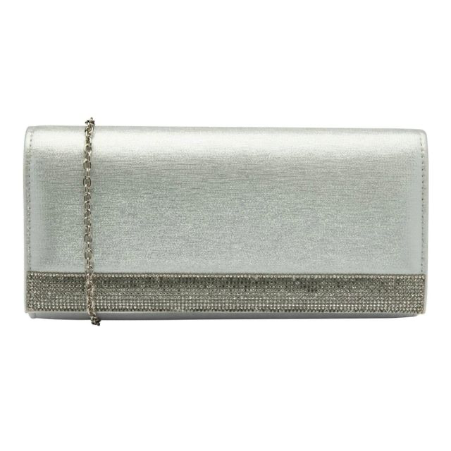 Silver Diamante Embellished Amy Lotus Clutch Bag