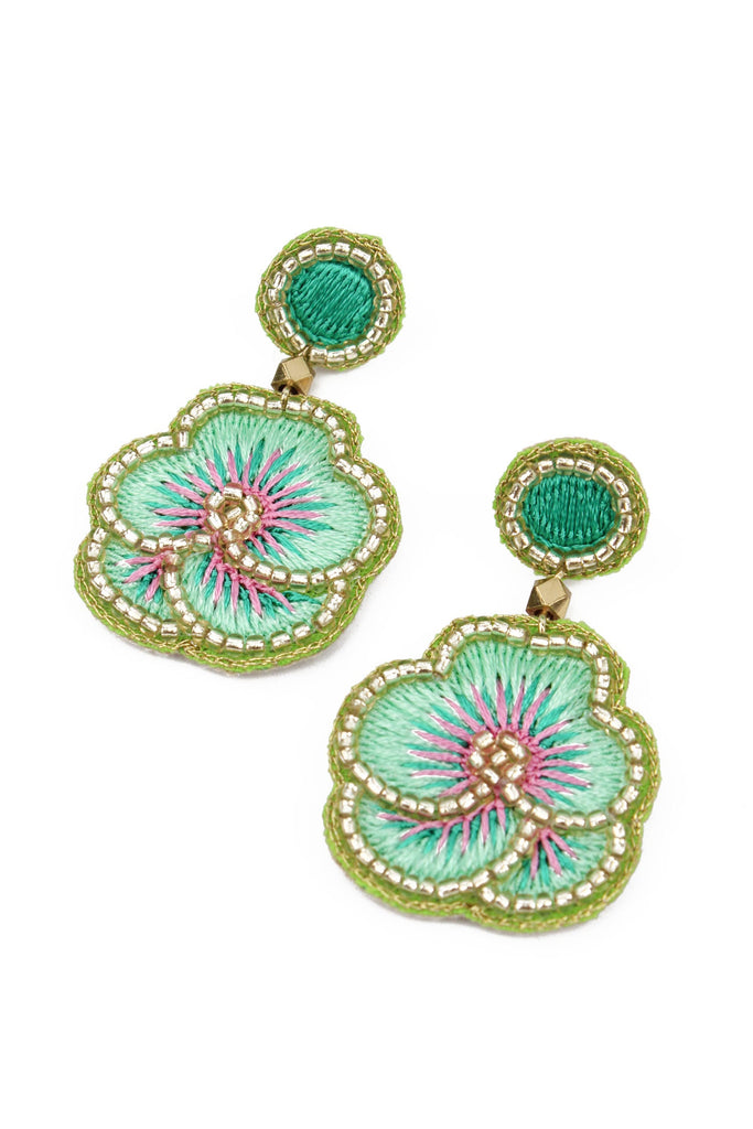 Mint Green Pansy Drop Earrings