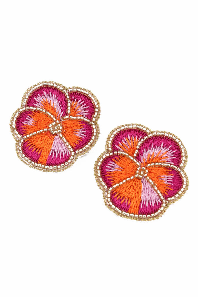 Pink Pansy Stud Earrings