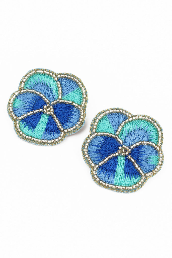 Blue Pansy Stud Earrings