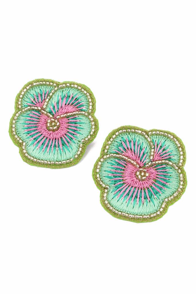 Mint Green Pansy Stud Earrings