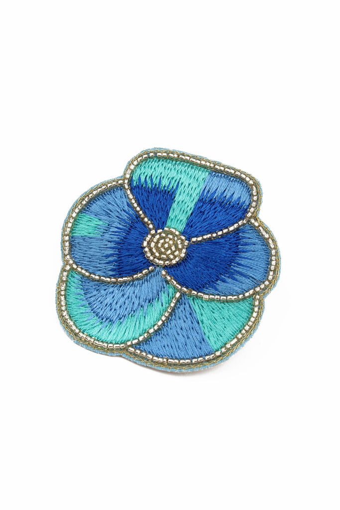 Blue Pansy Beaded Hair Clip