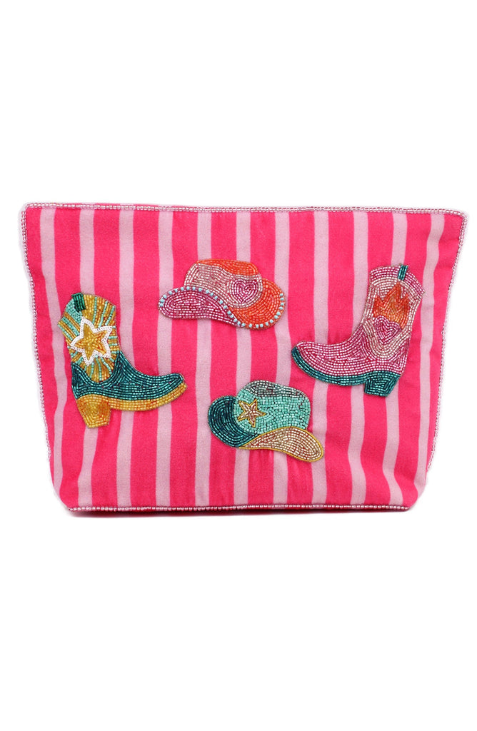 Striped Cowgirl Beaded Large Pouch