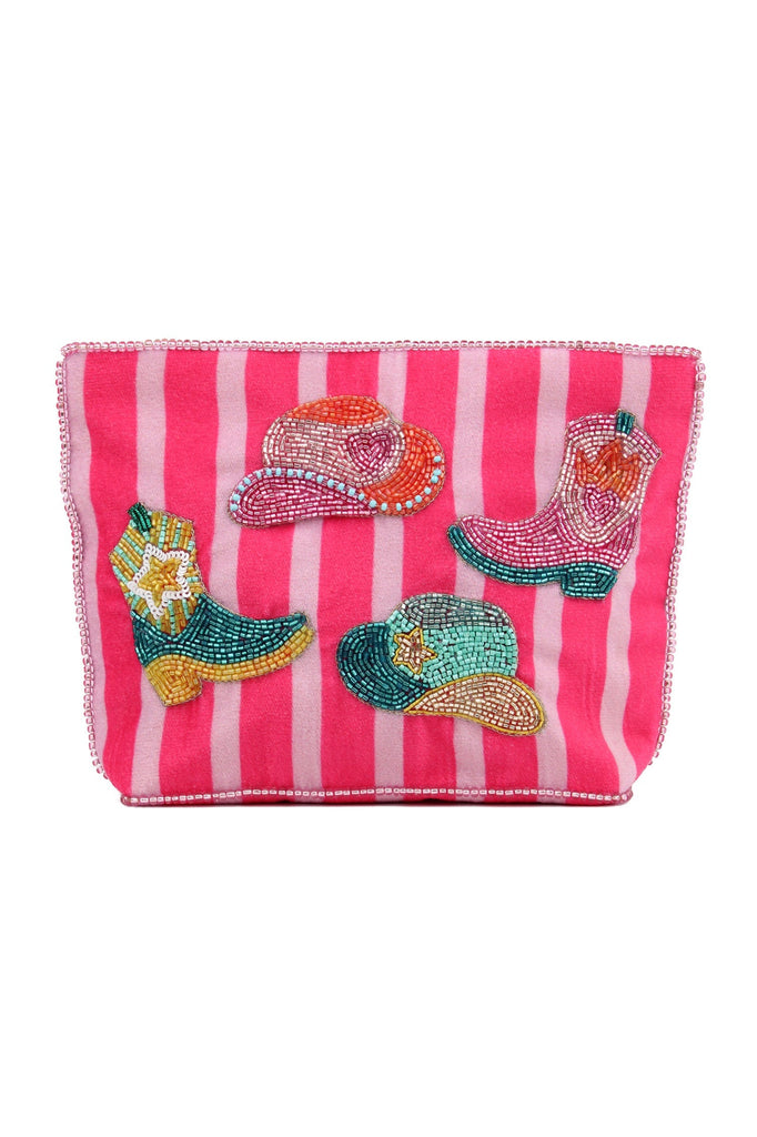 Striped Cowgirl Beaded Medium Pouch