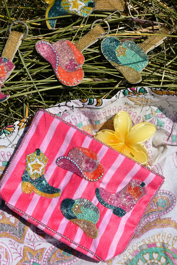 Striped Cowgirl Beaded Medium Pouch