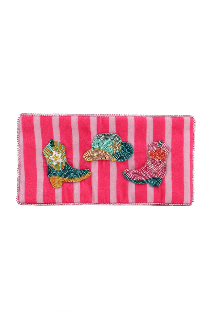 Striped Cowgirl Beaded Multi Use Pouch