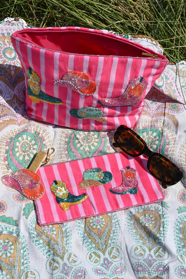 Striped Cowgirl Beaded Multi Use Pouch