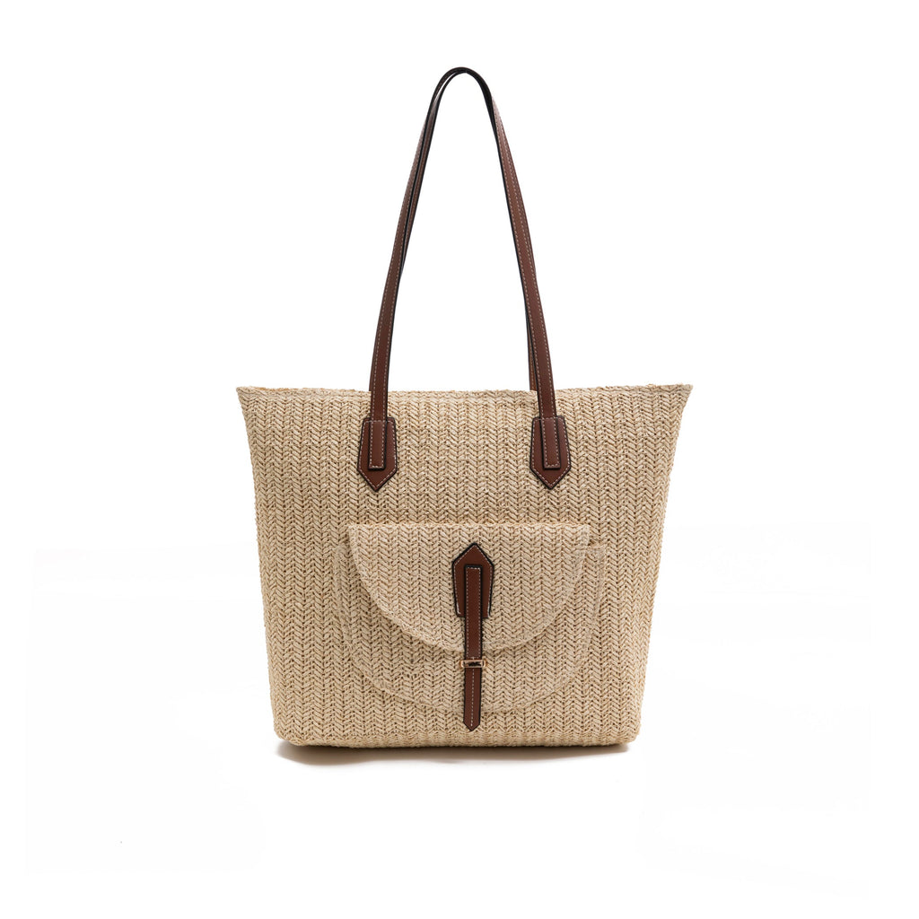 Linen & Brown Woven Handbag