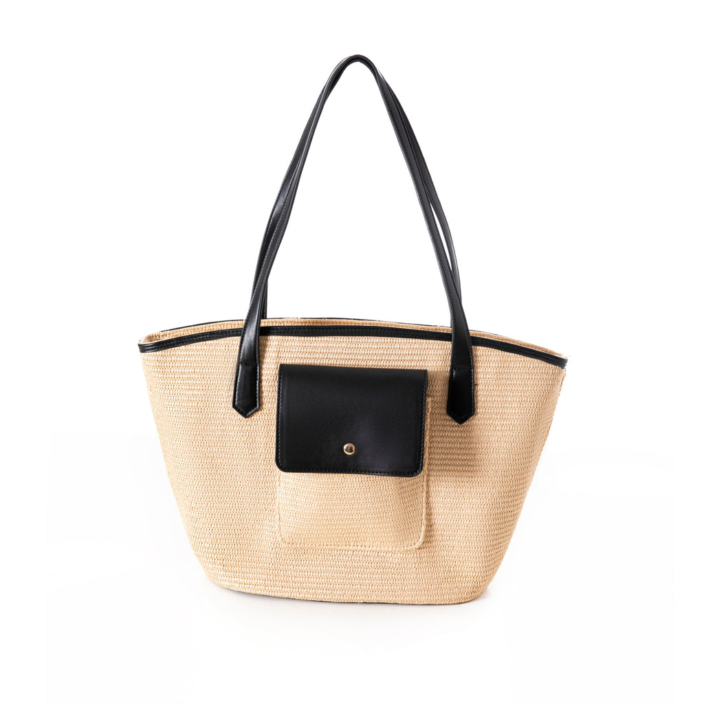 Beige & Black Woven Handbag