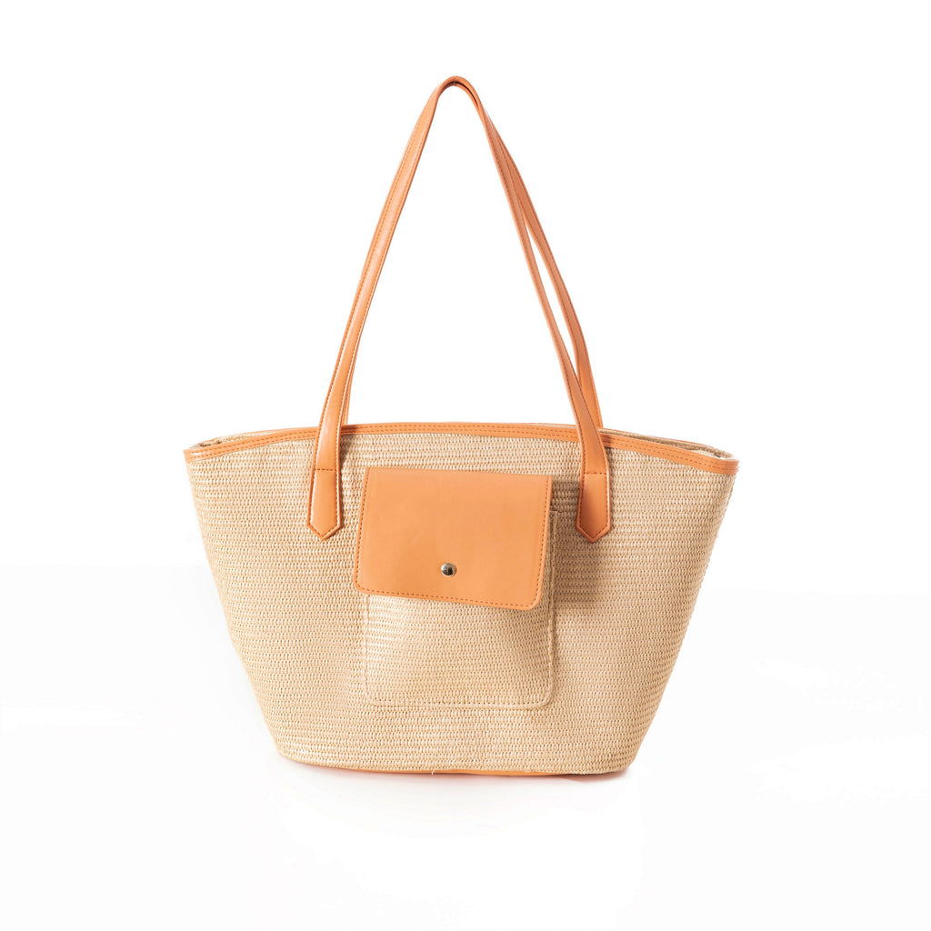 Beige & Flame Woven Handbag