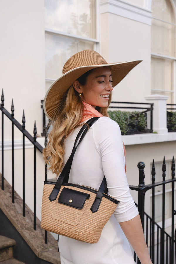 Beige & Black Small Woven Handbag