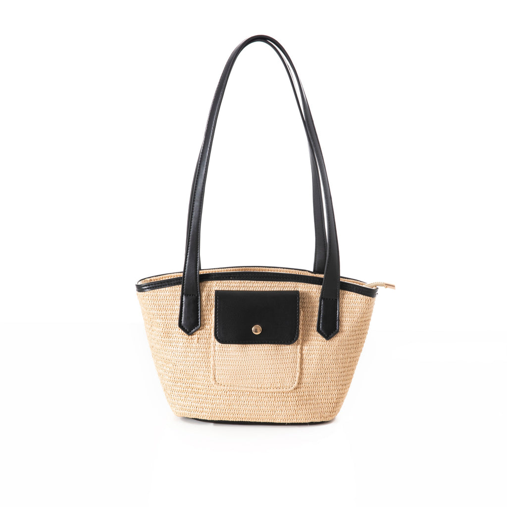 Beige & Black Small Woven Handbag