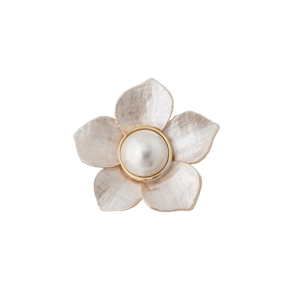 Pearl & Gold Flower Magnetic Brooch