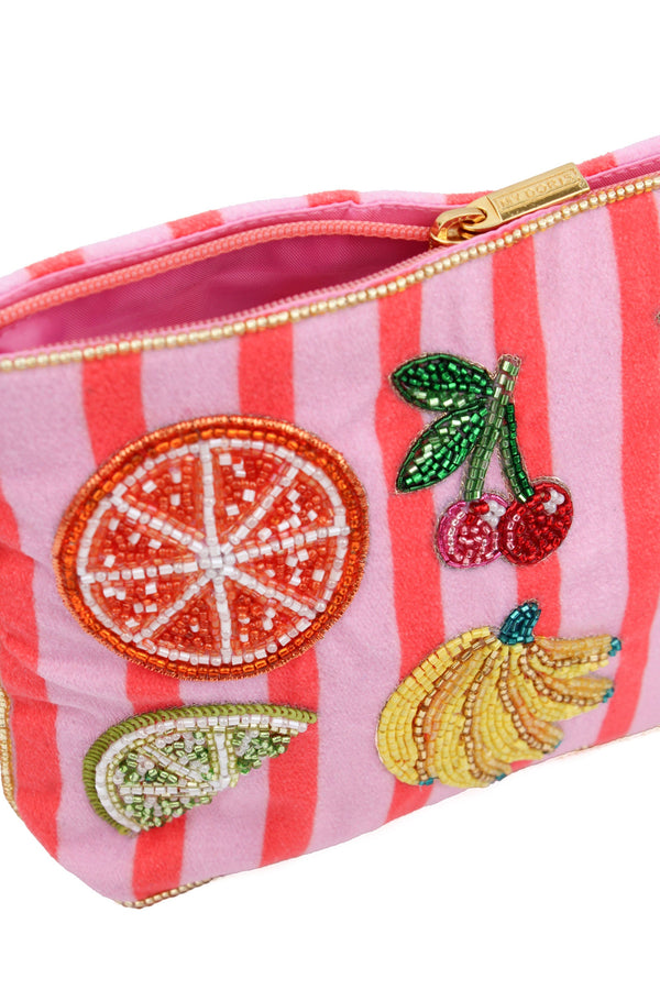 Striped Mixed Fruit Beaded Medium Pouch