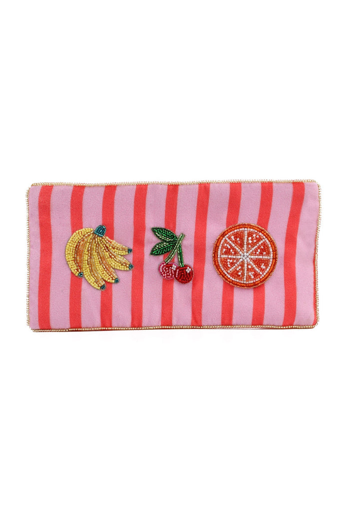 Striped Mixed Fruit Beaded Multi Use Pouch