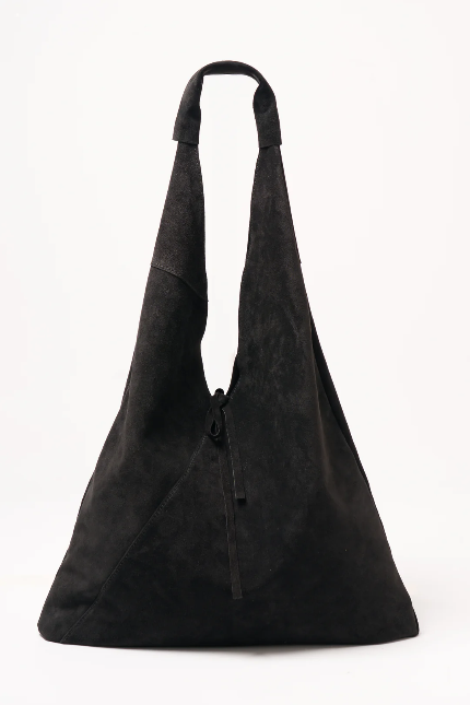 Nell Black Italian Suede Leather Shoulder Handbag