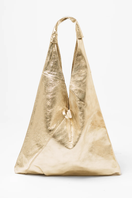 Gold Metallic Italian Leather Shoulder Handbag