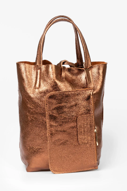 Verona Bronze Metallic Leather Small Tote Handbag