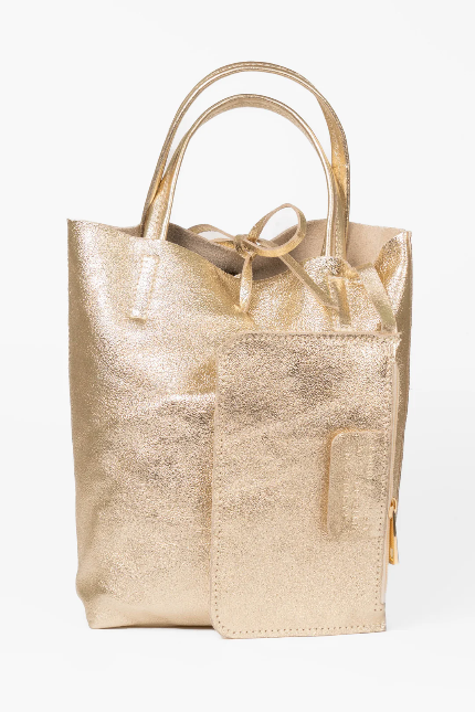 Verona Gold Metallic Leather Small Tote Handbag