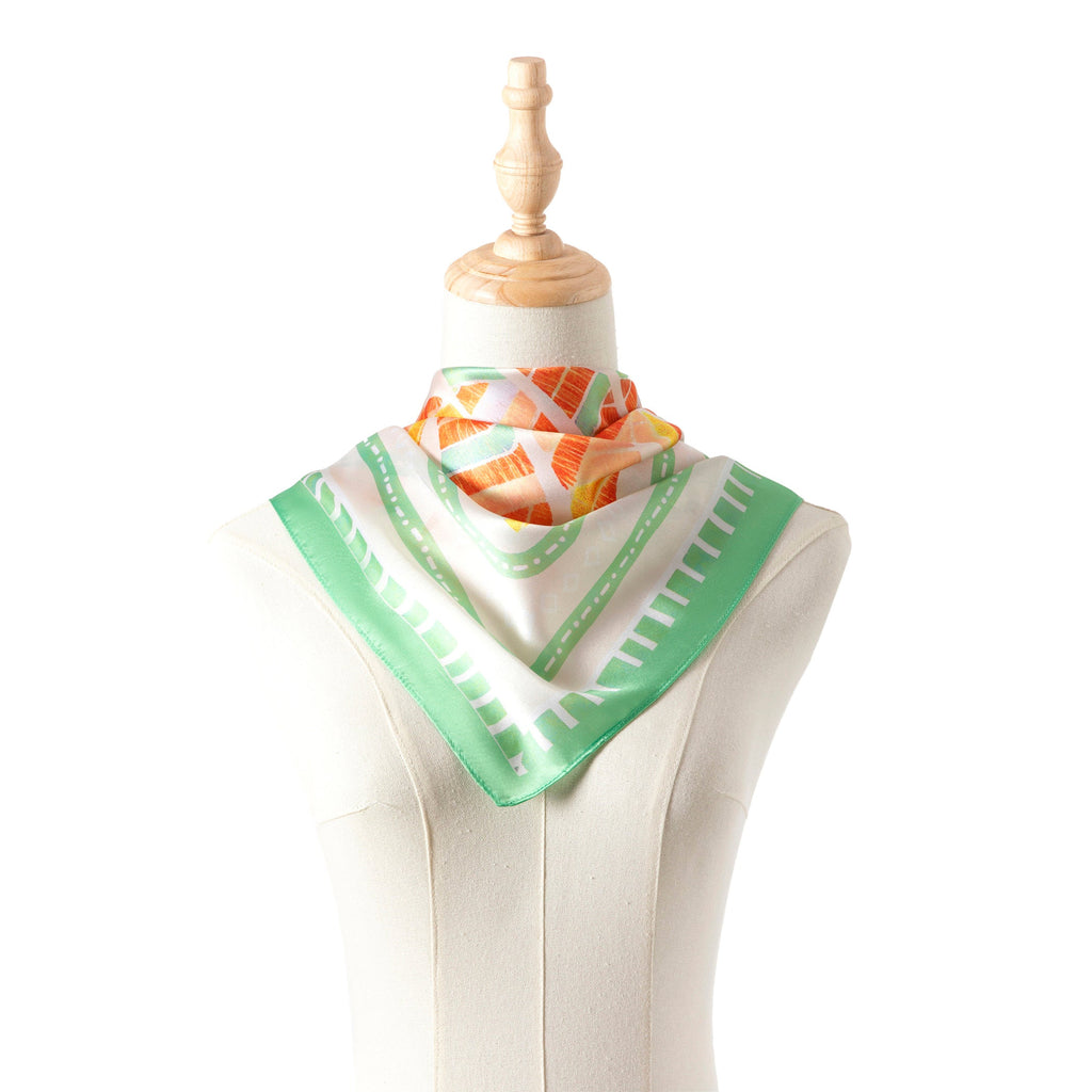 Green & Orange Print Silk Neck Scarf