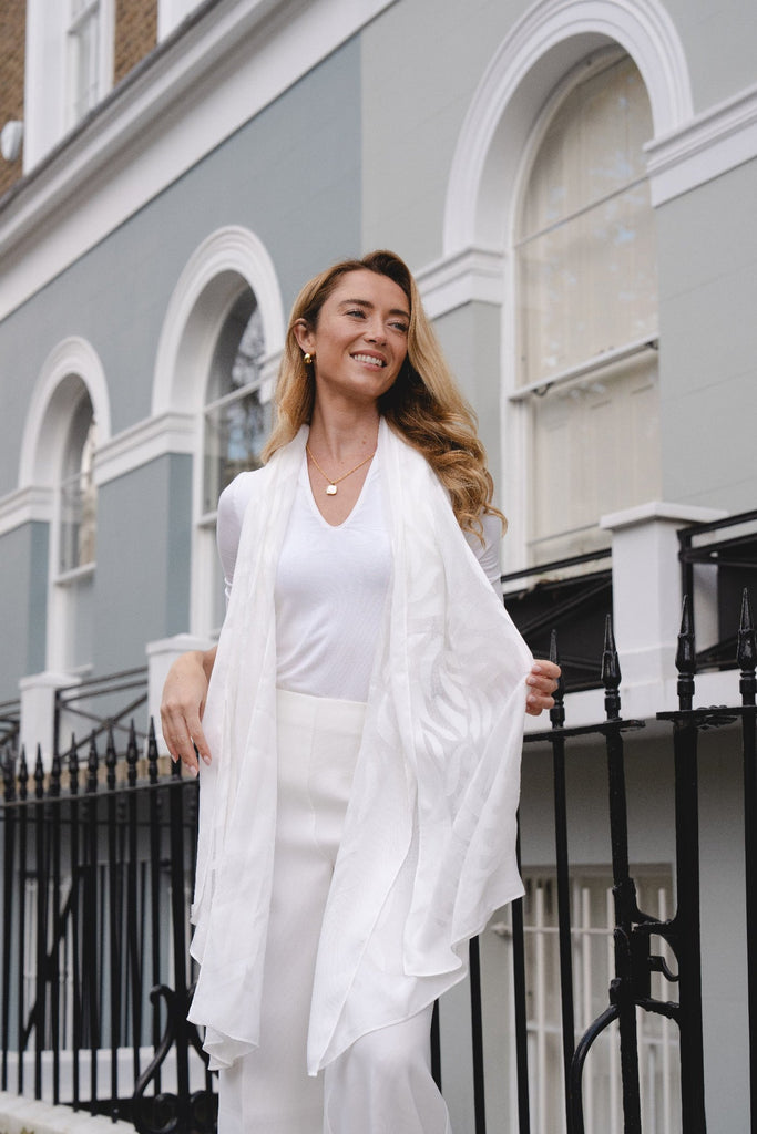 White Print Sheer Scarf