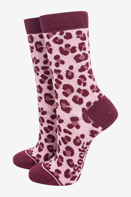 Pink & Berry Leopard Print Socks