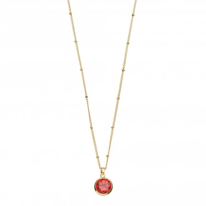 Gold & Red Crystal Pendant Necklace
