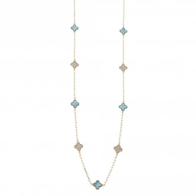 Gold Crystal & Green Club Long Necklace