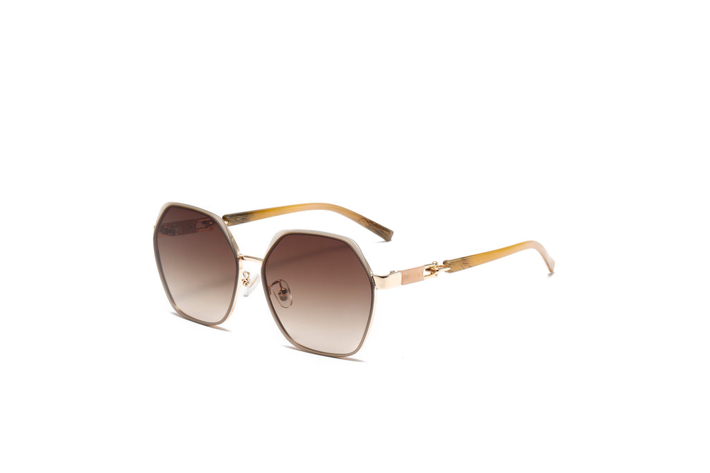 Gold Frame Hexagon Oversized Sunglasses