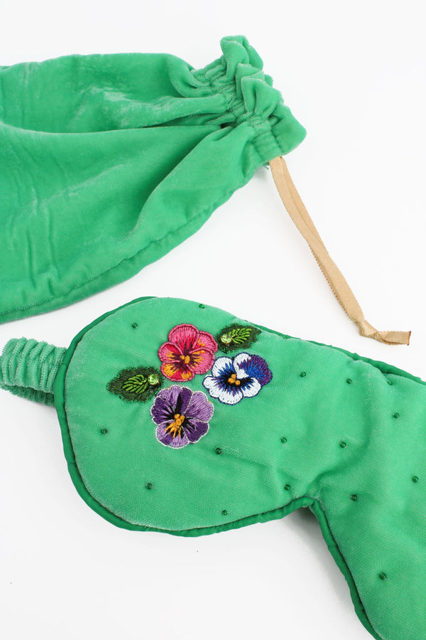 Mint Green Beaded Pansy Velvet Eyemask