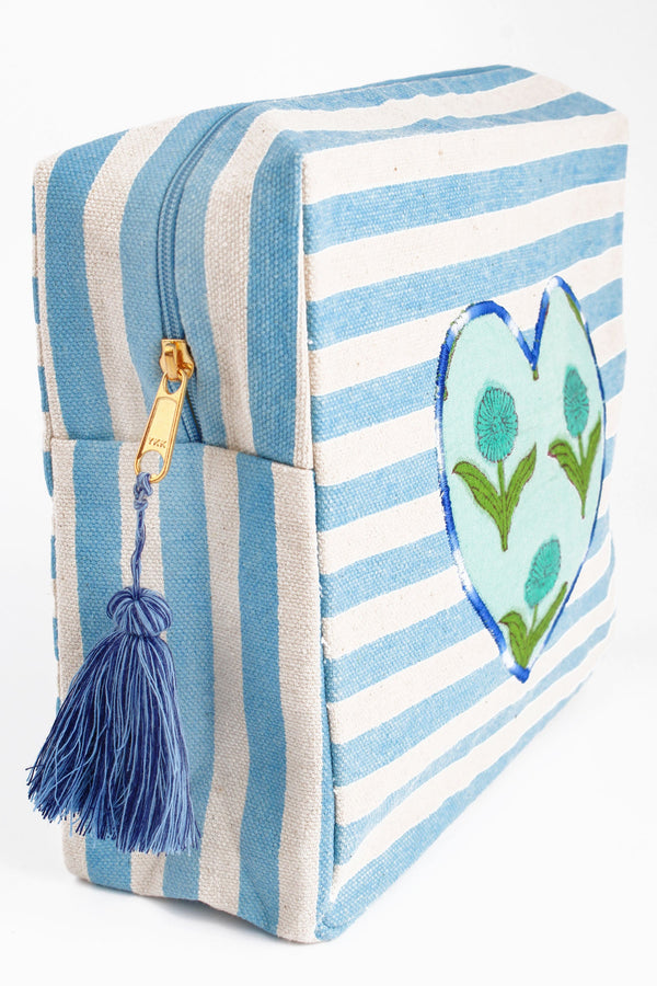 Blue Striped Heart Washbag