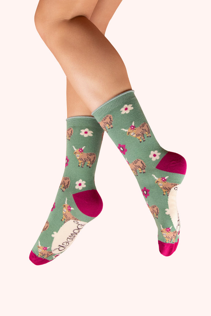 Powder Highland Cows Ankle Socks