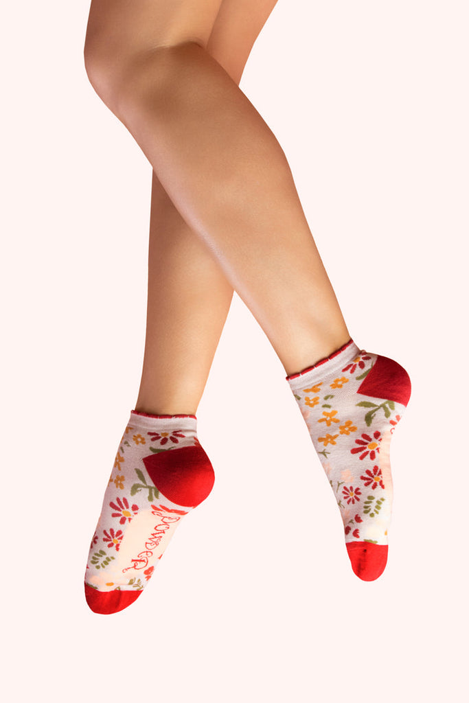 Powder Cream Wild Flowers Trainer Socks