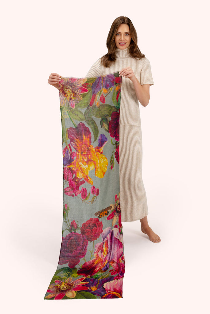 Powder Ice Winter Iris Florals Wool Wrap Scarf