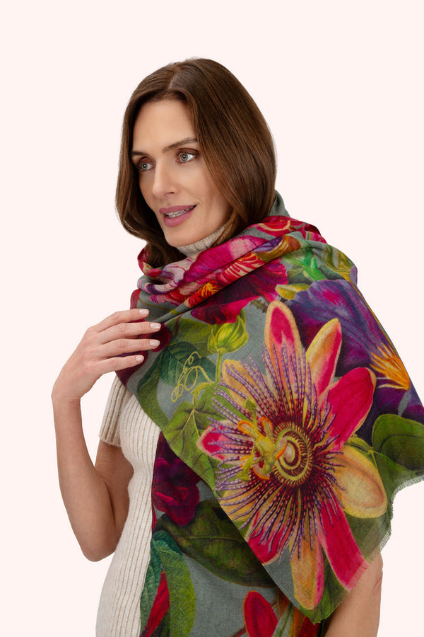 Powder Ice Winter Iris Florals Wool Wrap Scarf